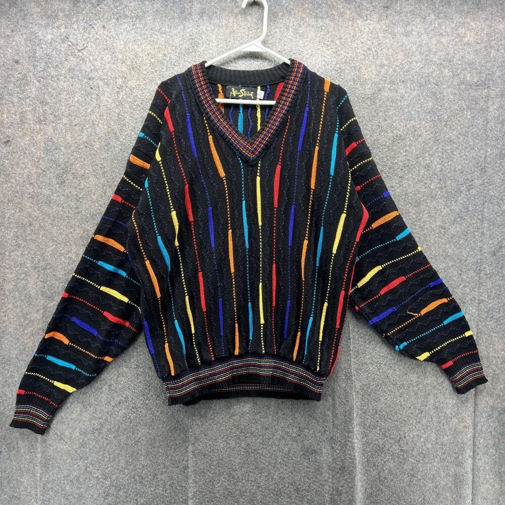 Vintage Alan Stuart Sweater Men XL Acrylic Textured Chunky Knit 90s USA Coogi